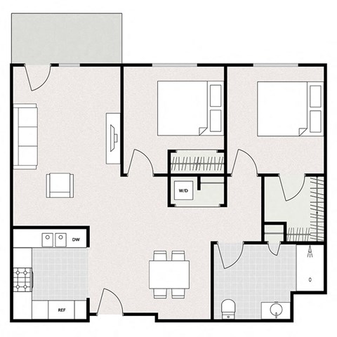 Floor plan for 2 beds, 1 bath, 1040 sqft