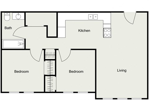 Floor plan for 2 beds, 1 bath, 818 sqft