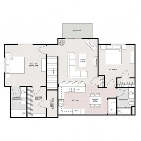 Floor plan for 2 beds, 2 baths, 1075 sqft