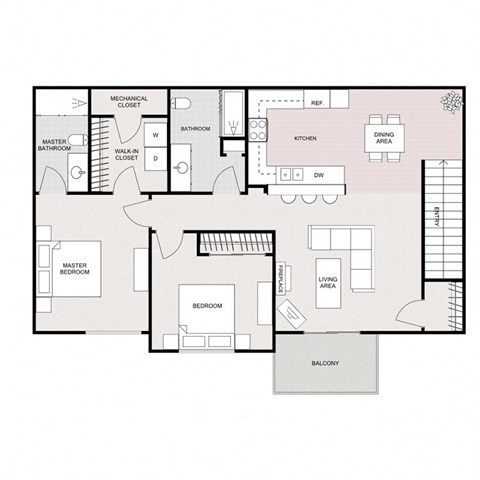 Floor plan for 2 beds, 2 baths, 1144 sqft