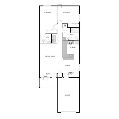 Floor plan for 2 beds, 1.5 baths, 1076 sqft