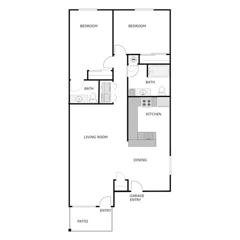 Floor plan for 2 beds, 1.5 baths, 1123 sqft