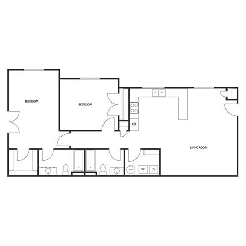 Floor plan for 2 beds, 2 baths, 1155 sqft