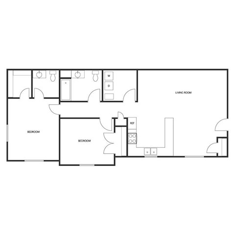 Floor plan for 2 beds, 2 baths, 1055 sqft