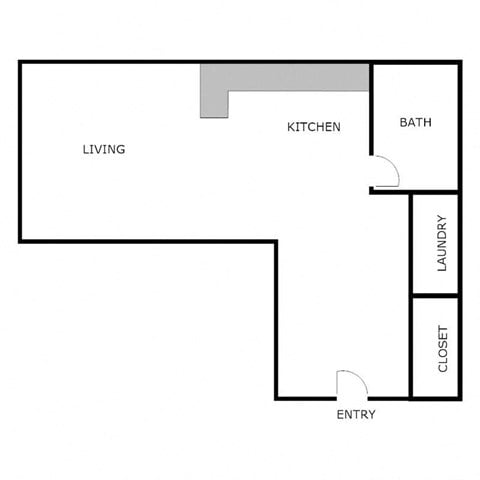 Floor plan for studio, 1 bath, 500 sqft