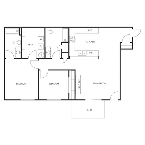 Floor plan for 2 beds, 2 baths, 1067 sqft