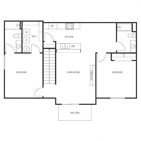 Floor plan for 2 beds, 2 baths, 1075 sqft