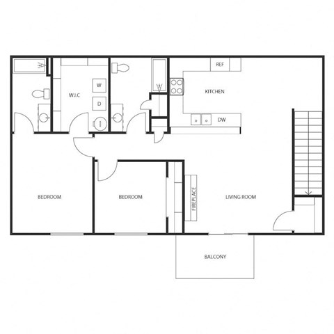 Floor plan for 2 beds, 2 baths, 1144 sqft