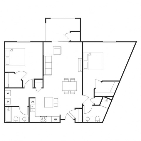 Floor plan for 2 beds, 2 baths, 1123 sqft