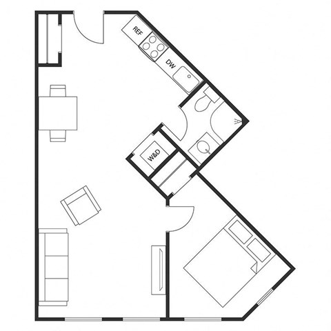Floor plan for 1 bed, 1 bath, 850 sqft