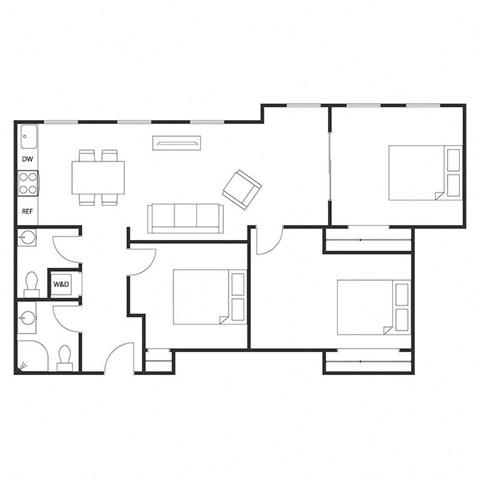 Floor plan for 3 beds, 2 baths, 1050 sqft
