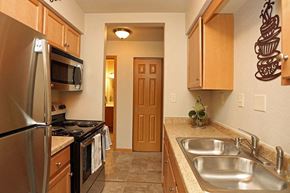 Beloit apartment for rent - a kitchen with a sink and a stove and a refrigerator