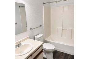 Sleepy Eye townhouse for rent - A white toilet sits next to a sink in a bathroom.
