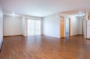 Stevens Point apartment for rent - an empty living room with wood flooring and white walls