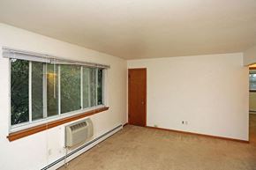 Manitowoc apartment for rent - an empty living room with a large window and a radiator