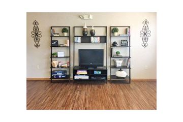Wisconsin Rapids apartment for rent - a living room with a television and shelves