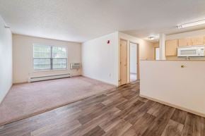 Creston apartment for rent - A room with a window and a microwave oven on the counter.