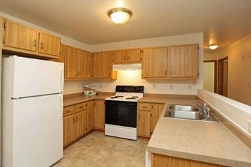 Fond Du Lac apartment for rent - a kitchen with a stove refrigerator and a sink