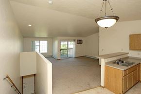 Oshkosh apartment for rent - an empty kitchen and living room with a sink