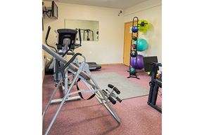 Quincy apartment for rent - A gym room with a treadmill, exercise balls, and weights.