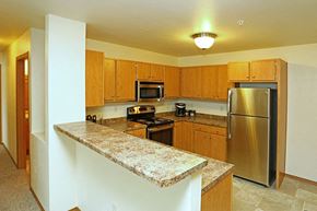 Horicon apartment for rent - a kitchen with a granite counter top and a stainless steel refrigerator