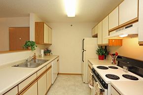 Green Bay apartment for rent - a kitchen with a stove and a sink and a refrigerator