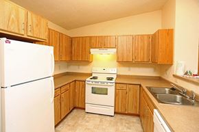 Kiel apartment for rent - a kitchen with a stove refrigerator and sink