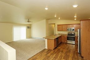 Lomira apartment for rent - an empty kitchen with a stove and a refrigerator
