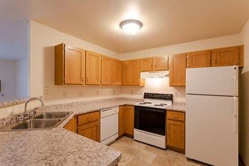Stevens Point apartment for rent - a kitchen with a stove and a sink and a refrigerator