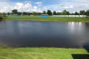 Carlinville apartment for rent - a small pond in the grass next to a field