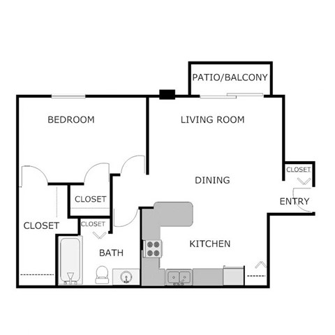 Floor plan for 1 bed, 1 bath, 820 sqft