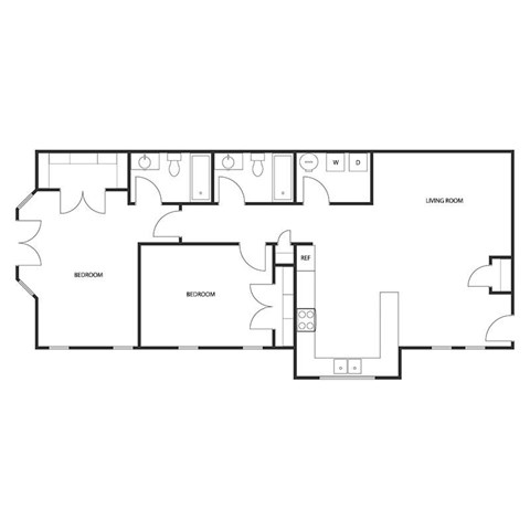 Floor plan for 2 beds, 2 baths, 1155 sqft
