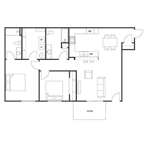 Floor plan for 2 beds, 2 baths, 1067 sqft