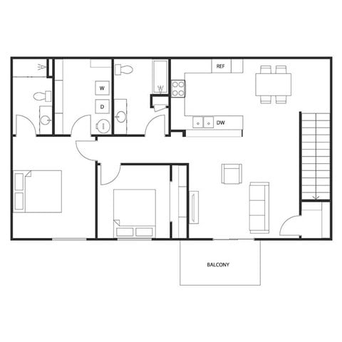Floor plan for 2 beds, 2 baths, 1144 sqft