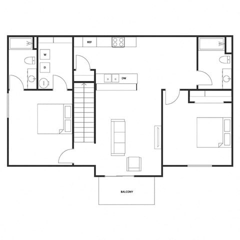 Floor plan for 2 beds, 2 baths, 1095 sqft