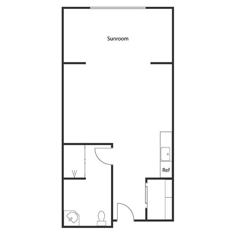 Floor plan for 1 bed, 1 bath, 604 sqft