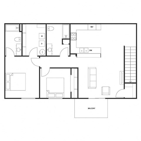 Floor plan for 2 beds, 2 baths, 1140 sqft