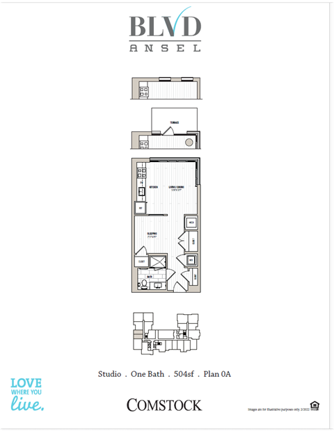 Floor plan for studio, 1 bath, 507 sqft