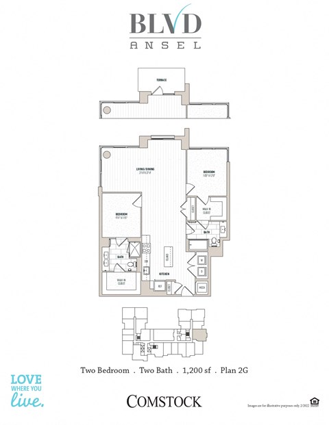 Floor plan for 2 beds, 2 baths, 1224 sqft
