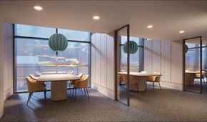 Reston apartment for rent - A conference room with a table and chairs and a view of the outside.