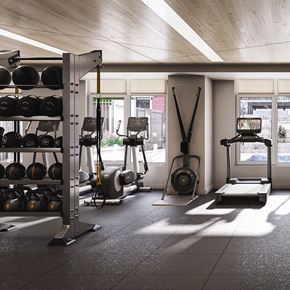 Rockville apartment for rent - A gym with a variety of equipment including weights and a treadmill.