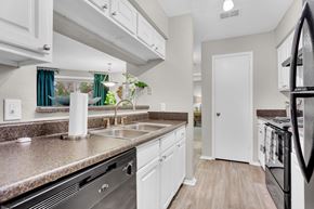 Atlanta apartment for rent - a kitchen with granite counter tops and a stainless steel sink at Madison Brookhaven, Atlanta