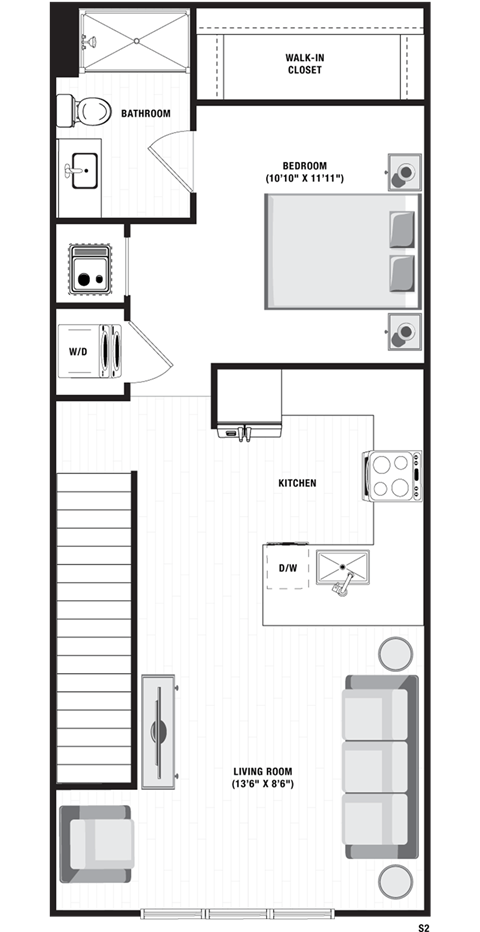 Floor plan for studio, 1 bath, 754 sqft