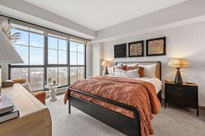 Conshohocken apartment for rent - a bedroom with a bed and a large window at Madison West Elm, Pennsylvania, 19428