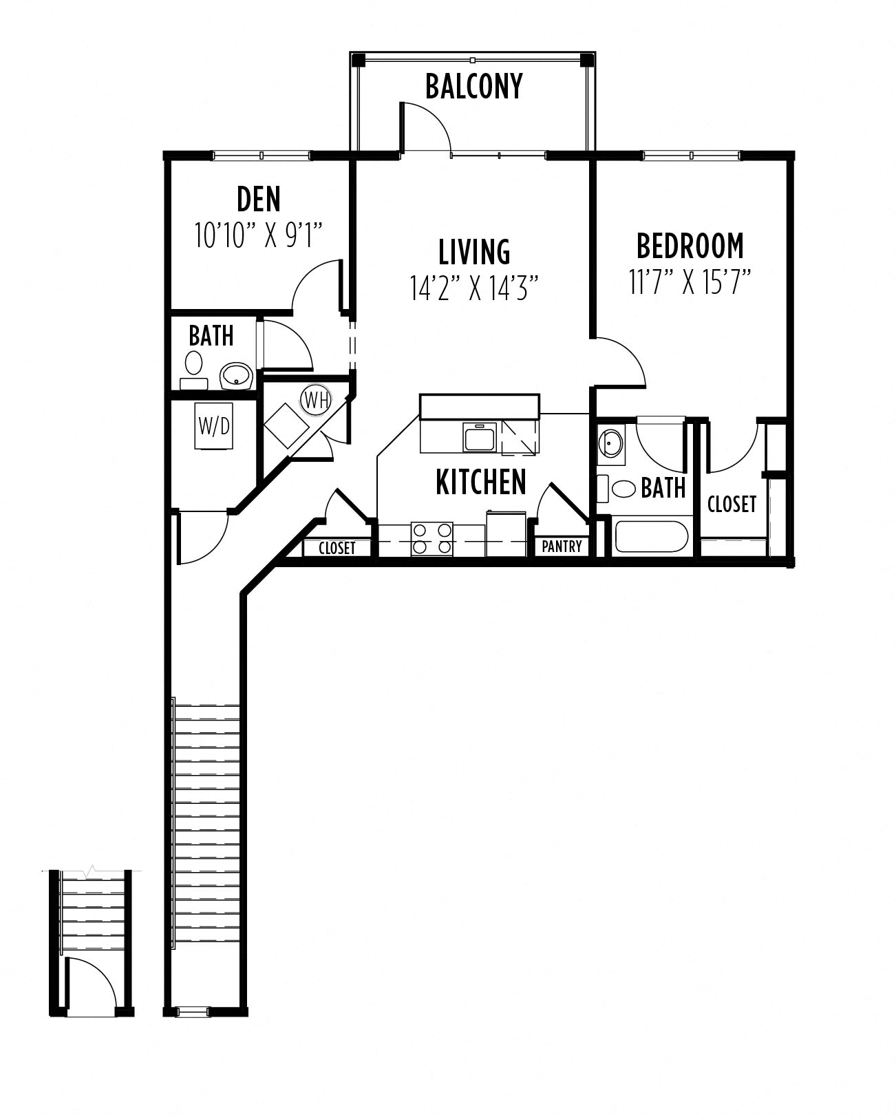 Floor plan for 1 bed, 1 bath, 1172 sqft