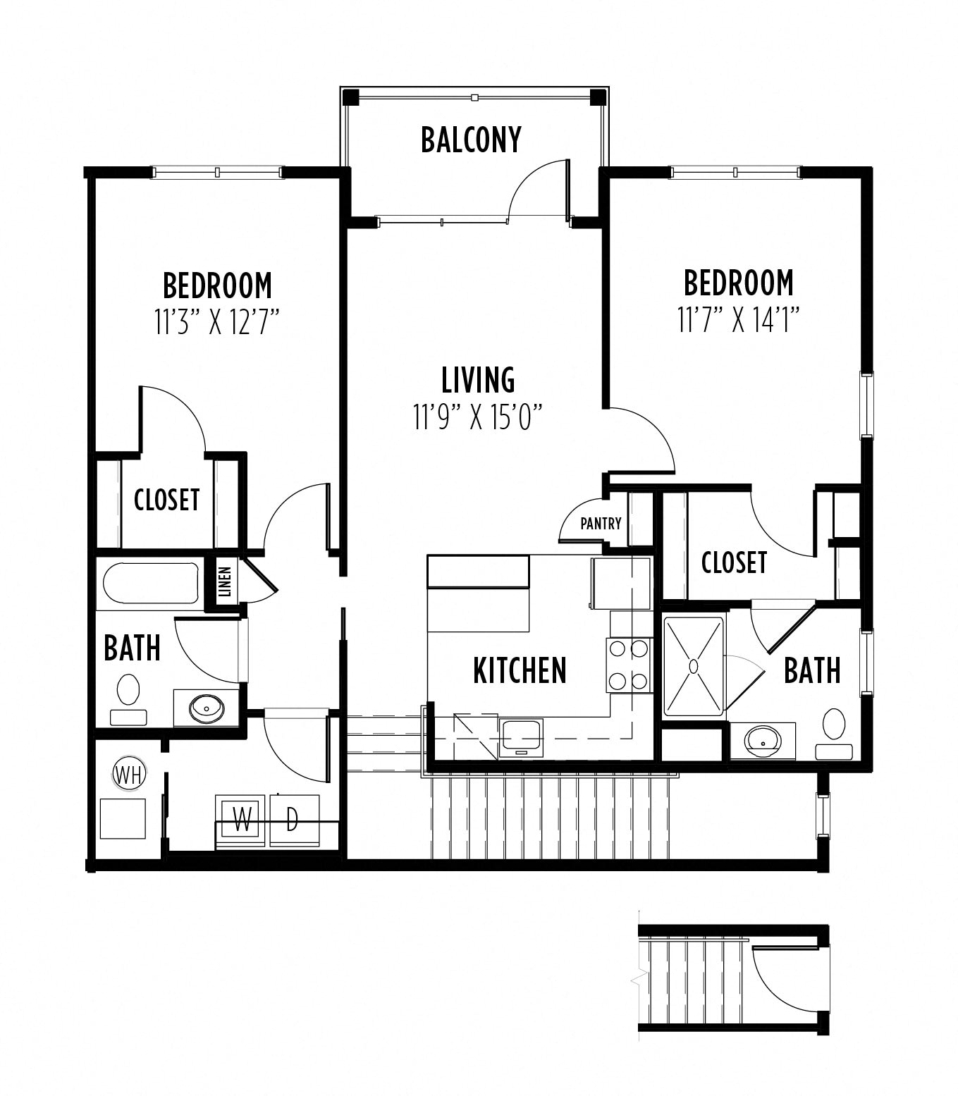 Floor plan for 2 beds, 2 baths, 1199 sqft
