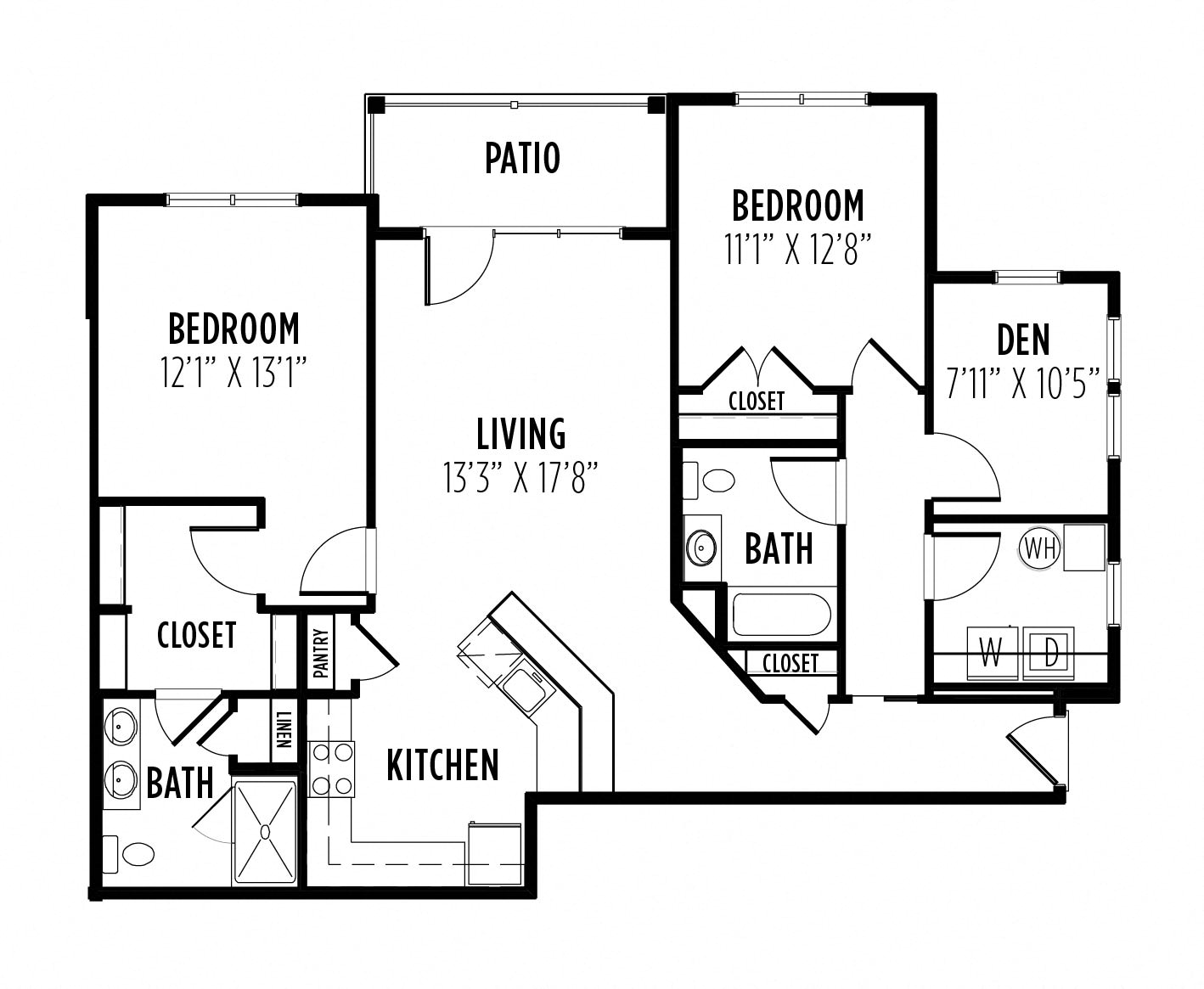 Floor plan for 2 beds, 2 baths, 1412 sqft