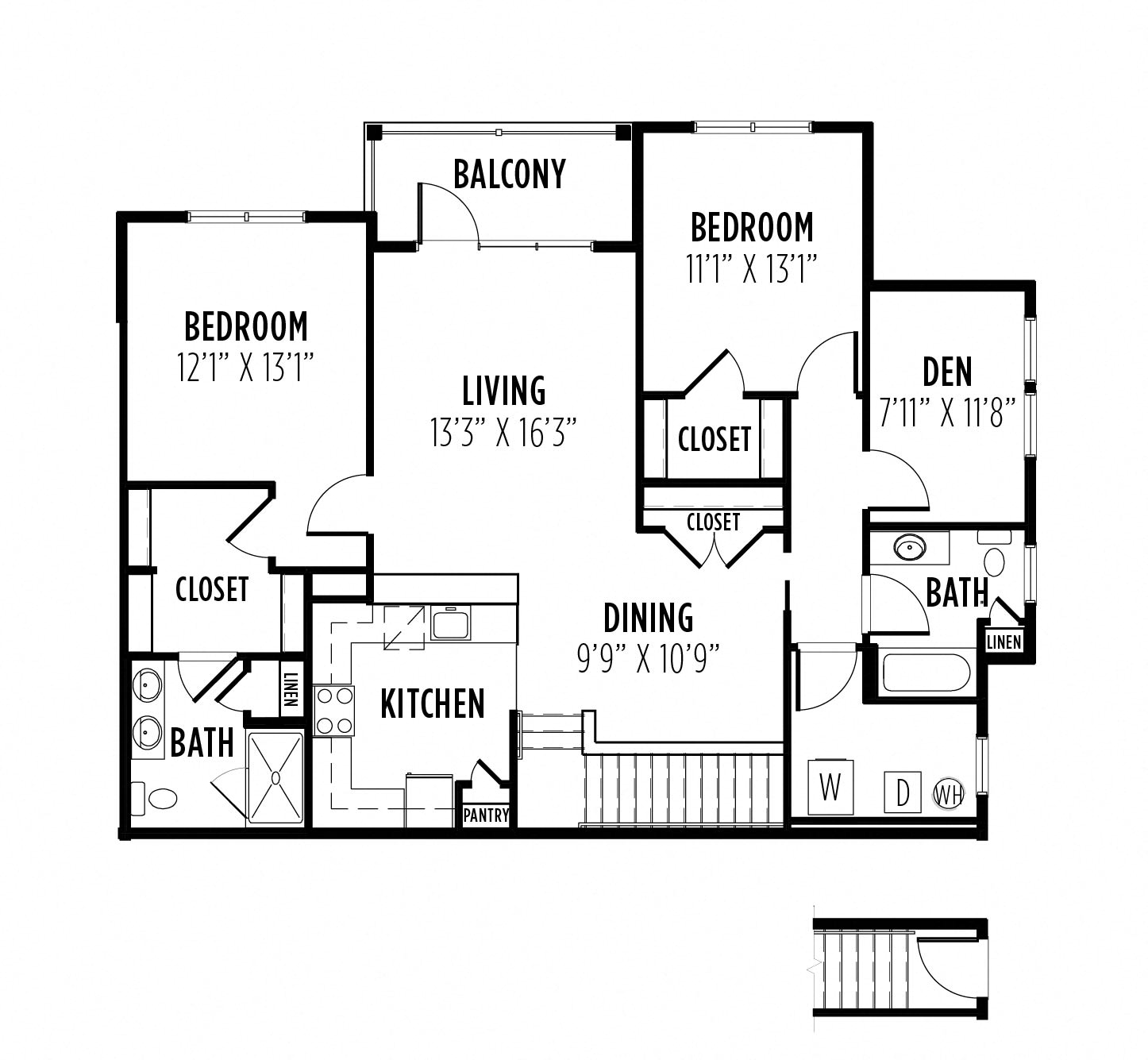 Floor plan for 2 beds, 2 baths, 1514 sqft