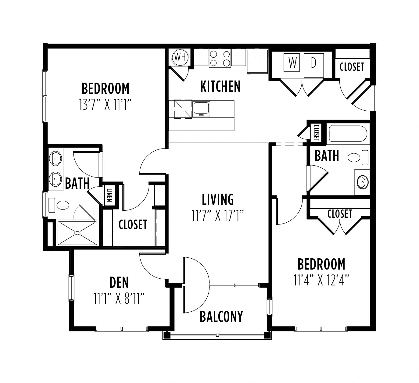 Floor plan for 2 beds, 2 baths, 1239 sqft
