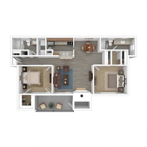 Floor plan for 2 beds, 2 baths, 1018 sqft